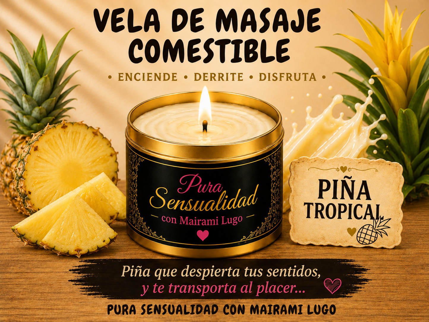 VELA DE MASAJE COMESTIBLE  PIÑA (4 OZ)